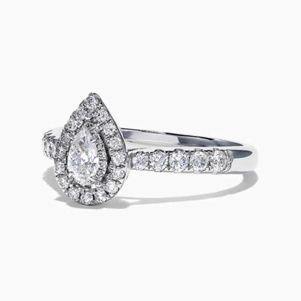 💞 Wedding/Engagement Crystal Clear Shiny Silver Water Drop Diamond Ring, VIP203